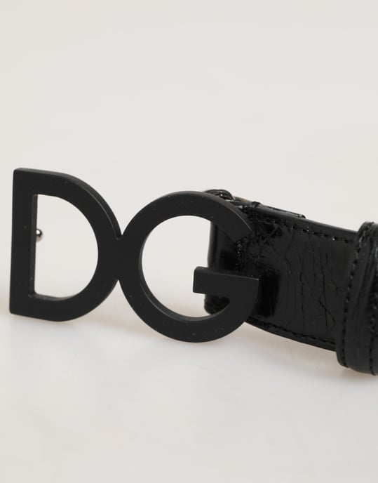 Cinturón de cuero exótico negro con hebilla de metal y logo de Dolce & Gabbana - Image 3