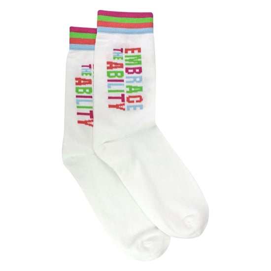 Calcetines de algodón para hombre Mencap | Regalo divertido con eslogan de rayas coloridas - Image 2