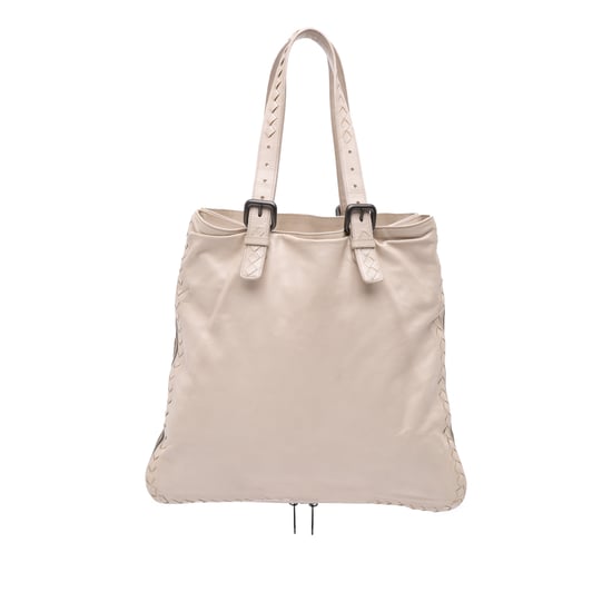 Bolso Tote de Cuero Intrecciato de Segunda Mano con Cierre Lateral - Image 1