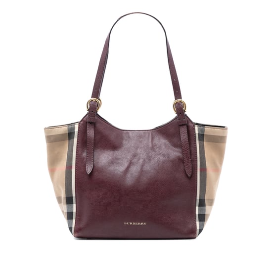 Bolso Canterbury de lona con cuadro escocés y cuero pequeño de segunda mano - Image 1