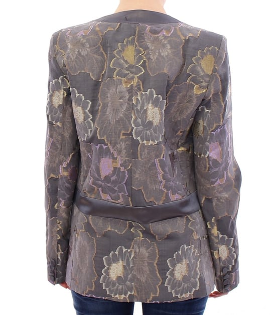 Blazer de Brocado Floral con Mangas Largas y Escote en V - Image 4