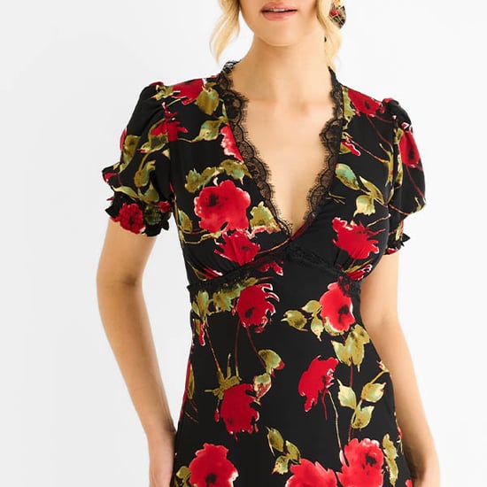 Vestido midi negro con detalles de encaje floral - Image 2