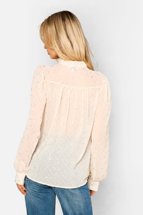 Blusa de manga larga con cuello lazo en color avena - Image 4