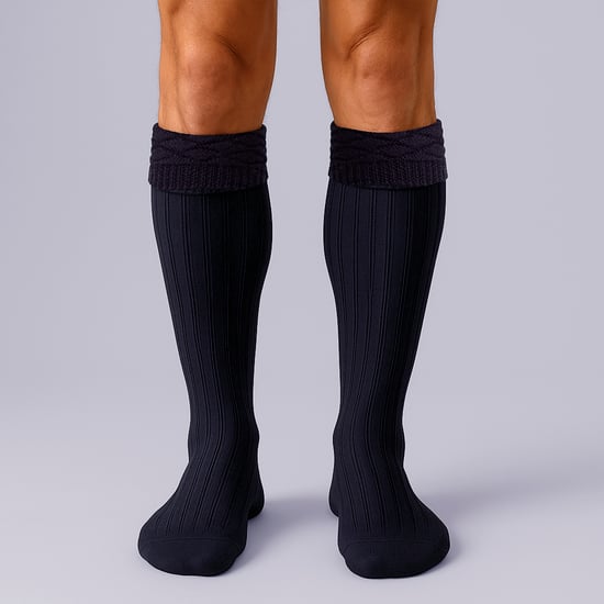 Calcetines de lana premium para hombres, hasta la rodilla, con patrón de diamantes y puño doblado. - Image 4
