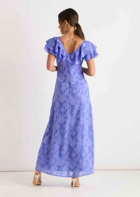 Vestido largo con volantes de jacquard de satén azul - Image 4