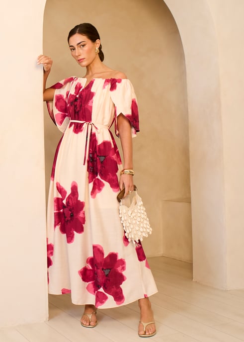 Vestido largo trapecio rosa Bardot - Image 3