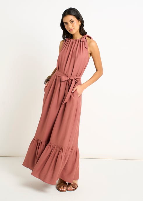 Vestido largo trapecio con tirantes en color óxido - Image 3