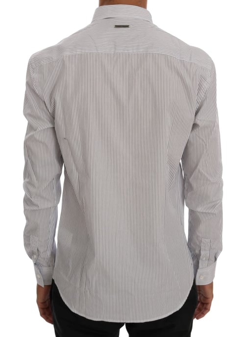 Camisa de algodón de ajuste regular con rayas blancas y azules de Frankie Morello - Image 3