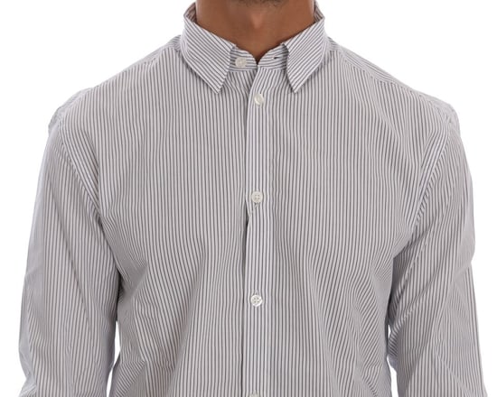 Camisa de algodón de ajuste regular con rayas blancas y azules de Frankie Morello - Image 4