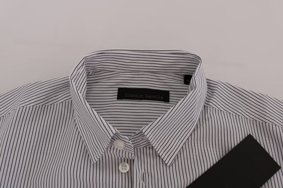 Camisa de algodón de ajuste regular con rayas blancas y azules de Frankie Morello - Image 6