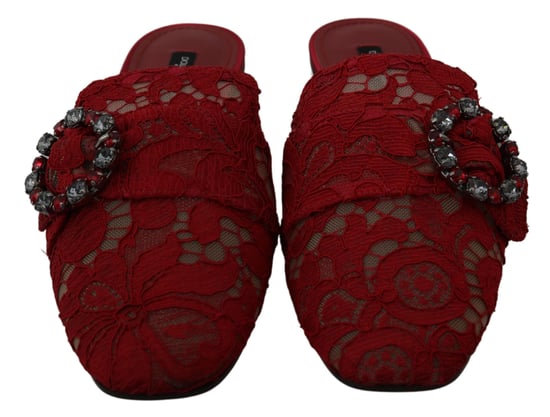 Zapatos Planos Deslizables de Encaje Rojo con Cristales de Dolce & Gabbana - Image 2