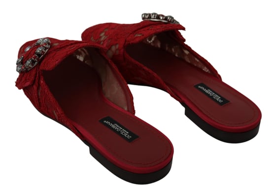 Zapatos Planos Deslizables de Encaje Rojo con Cristales de Dolce & Gabbana - Image 4