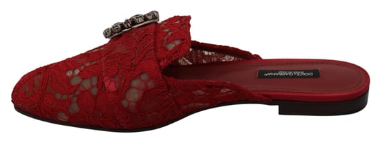 Zapatos Planos Deslizables de Encaje Rojo con Cristales de Dolce & Gabbana - Image 5