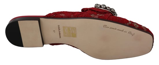 Zapatos Planos Deslizables de Encaje Rojo con Cristales de Dolce & Gabbana - Image 6