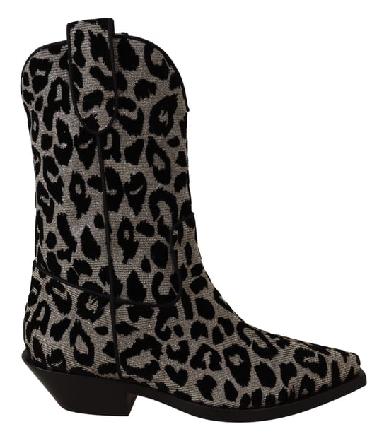 Botas de vaquero grises y negras con estampado de leopardo de Dolce & Gabbana - Image 1