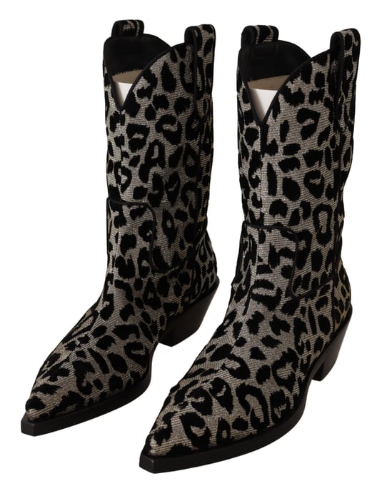 Botas de vaquero grises y negras con estampado de leopardo de Dolce & Gabbana - Image 3