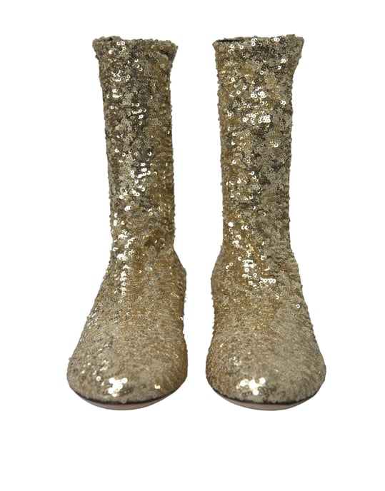 Botines Cortos Ajustados con Lentejuelas Doradas de Dolce & Gabbana - Image 3