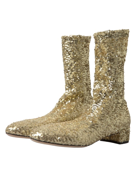 Botines Cortos Ajustados con Lentejuelas Doradas de Dolce & Gabbana - Image 4
