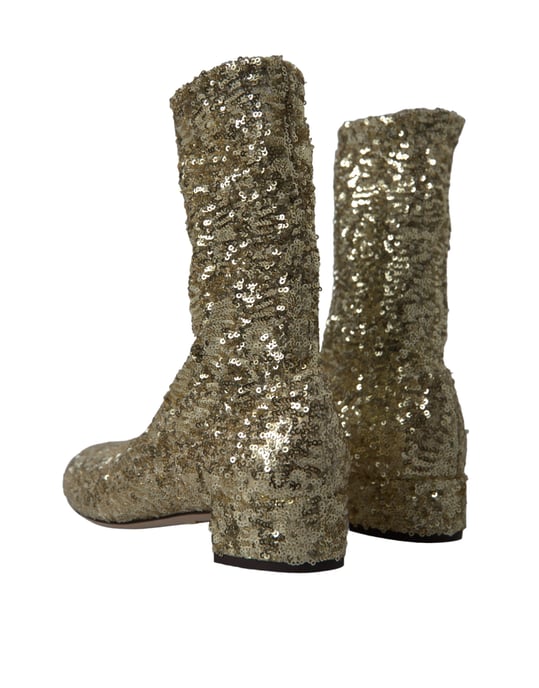 Botines Cortos Ajustados con Lentejuelas Doradas de Dolce & Gabbana - Image 5
