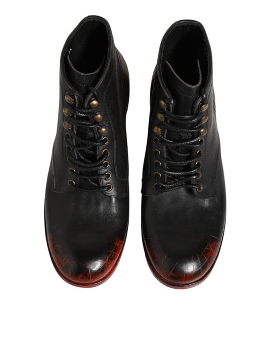 Botines Cortos Negros y Rojos con Cordones de Dolce & Gabbana - Image 4