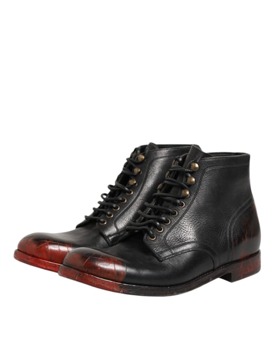 Botines Cortos Negros y Rojos con Cordones de Dolce & Gabbana - Image 5