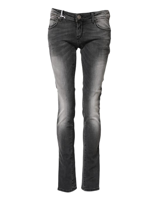 Jeans de mezclilla denim ajustados de cintura baja en algodón gris oscuro Acht - Image 2