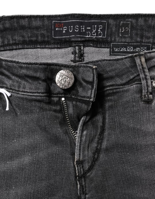 Jeans de mezclilla denim ajustados de cintura baja en algodón gris oscuro Acht - Image 4
