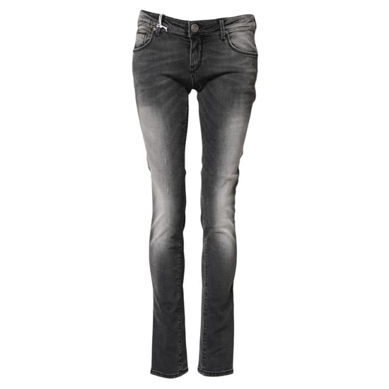 Jeans de mezclilla denim ajustados de cintura baja en algodón gris oscuro Acht - Image 5