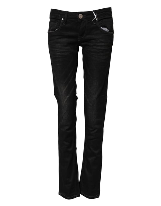 Jeans de denim de algodón negro slim fit de cintura baja Acht - Image 2