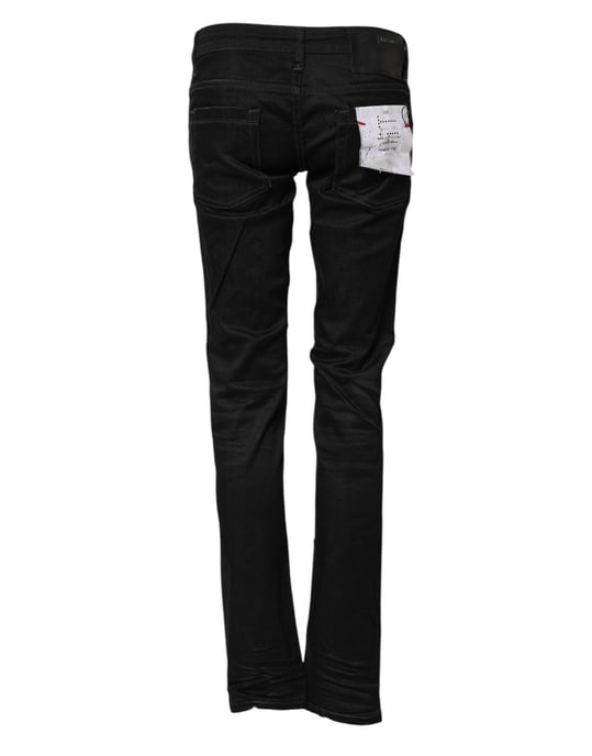 Jeans de denim de algodón negro slim fit de cintura baja Acht - Image 3