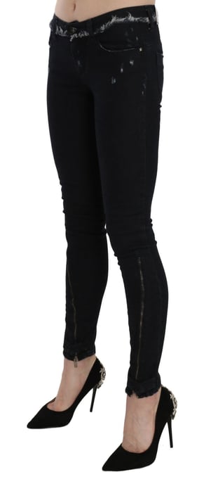 Costume National Jeans de mezclilla ajustados de tiro bajo con cremallera en negro - Image 4