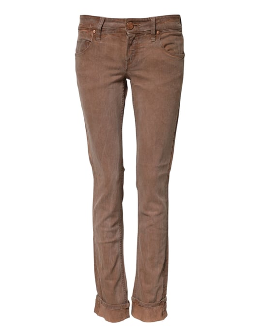 Jeans de mezclilla de algodón marrón de corte slim fit y cintura baja Acht - Image 2