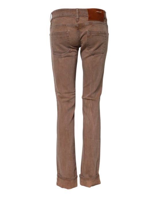 Jeans de mezclilla de algodón marrón de corte slim fit y cintura baja Acht - Image 3