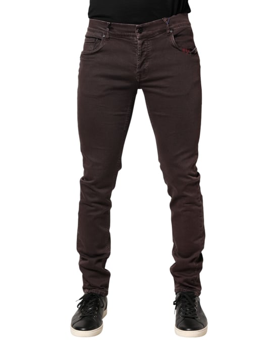 Jeans de hombre de mezclilla ajustados de algodón marrón de media cintura Daniele Alessandrini - Image 2
