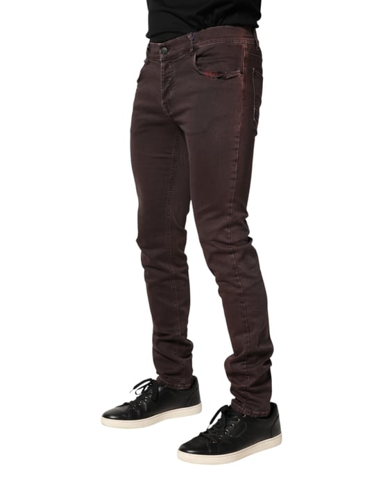 Jeans de hombre de mezclilla ajustados de algodón marrón de media cintura Daniele Alessandrini - Image 3