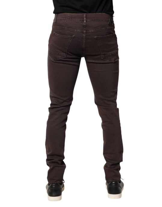 Jeans de hombre de mezclilla ajustados de algodón marrón de media cintura Daniele Alessandrini - Image 4