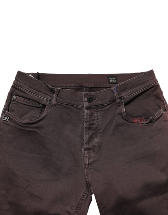 Jeans de hombre de mezclilla ajustados de algodón marrón de media cintura Daniele Alessandrini - Image 5