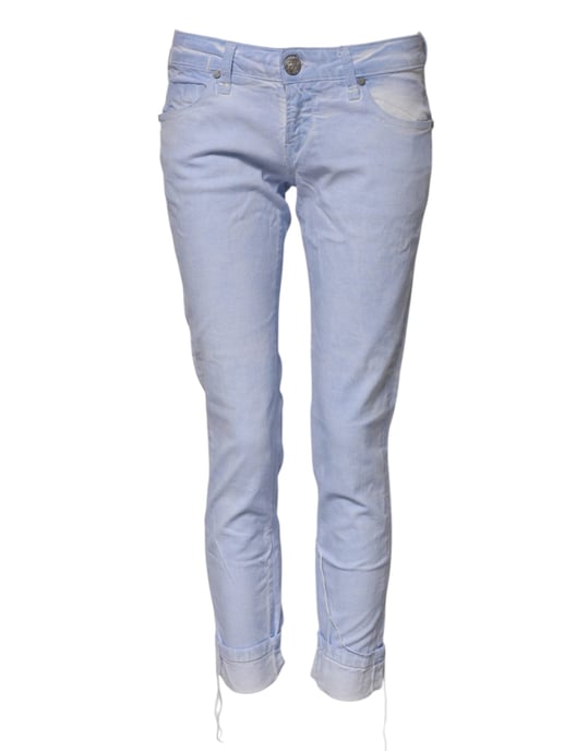 Jeans de mezclilla ajustados de algodón azul claro de tiro bajo Acht - Image 2
