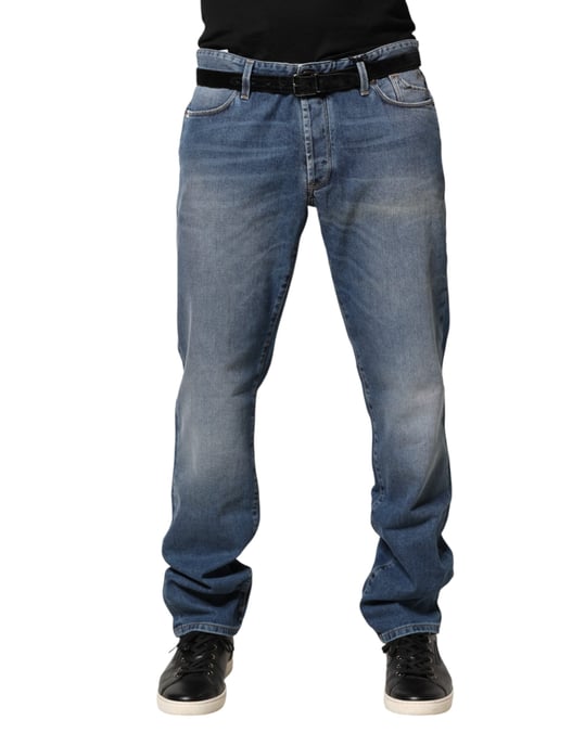 Jeans de hombre de denim azul lavados, de cintura media y corte recto Jeckerson - Image 1