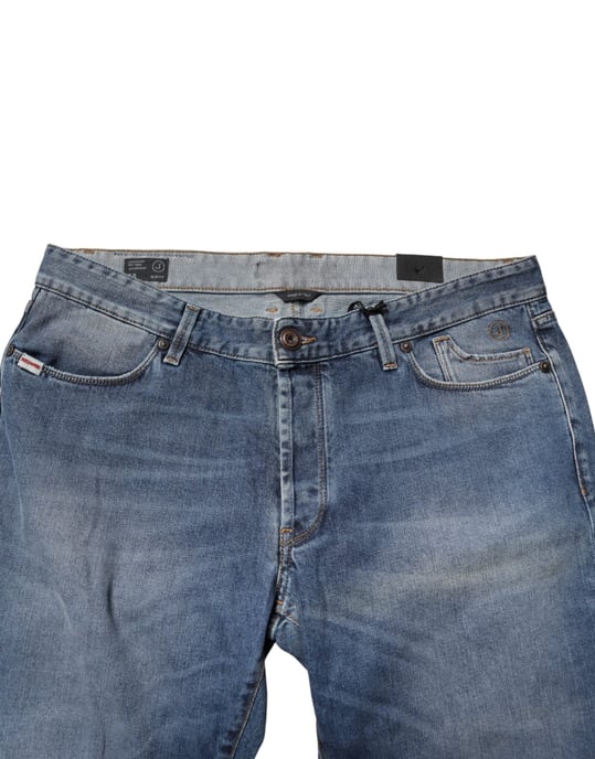 Jeans de hombre de denim azul lavados, de cintura media y corte recto Jeckerson - Image 5