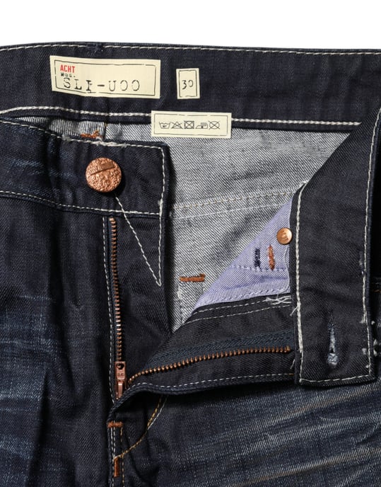 Jeans de mezclilla acampanados de algodón azul lavado de cintura media Acht - Image 4