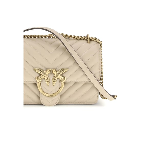 Bolso de Hombro Bos Taurus de Cuero de Ternera Beige PINKO - Image 4