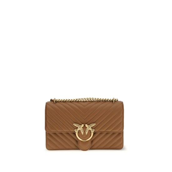 Bolso de Hombro de Cuero de Ternera Marrón Bos Taurus PINKO - Image 1