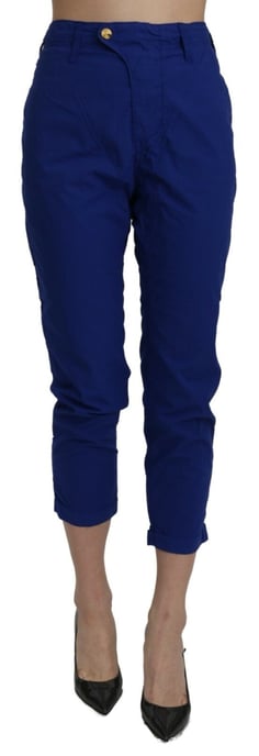 CYCLE Pantalones recortados ajustados de talle alto de algodón azul real - Image 2