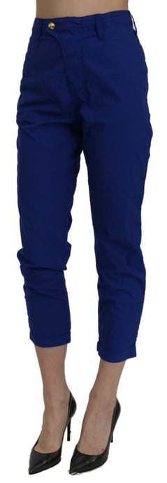 CYCLE Pantalones recortados ajustados de talle alto de algodón azul real - Image 3