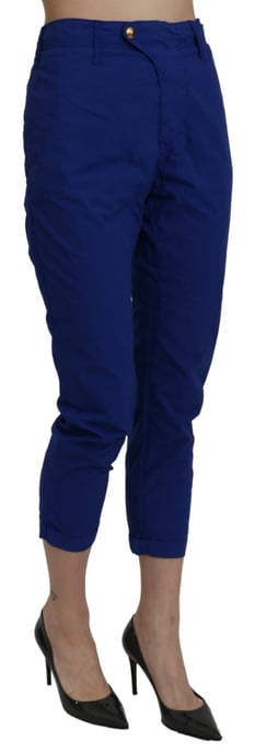 CYCLE Pantalones recortados ajustados de talle alto de algodón azul real - Image 5