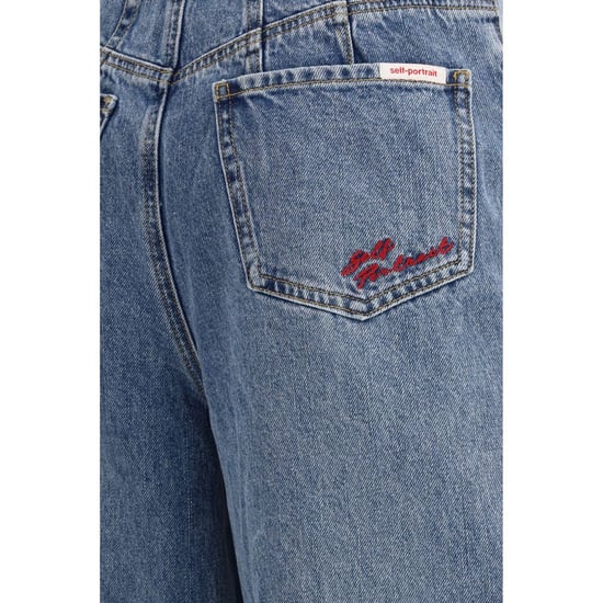 Jeans de algodón azul de corte relajado Self-Portrait - Image 3