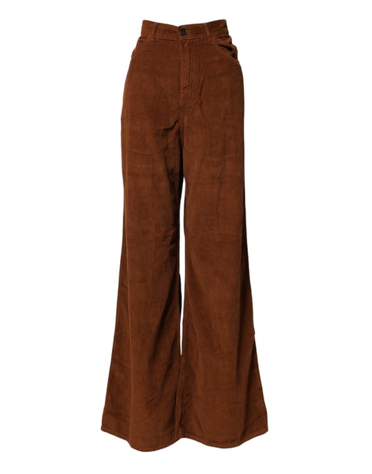 Pantalones de mezclilla de pana marrón Jucca de pierna ancha y cintura alta - Image 2