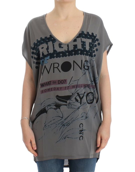 Camiseta larga gris de cuello en V de Costume National - Image 1