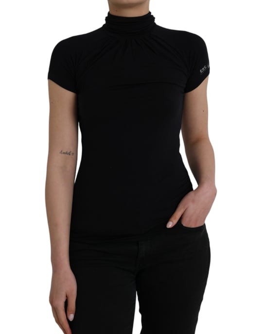 Top de Manga Corta de Viscosa Negro de Cuello Alto de Costume National - Image 1